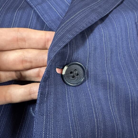 Read*** Canali 2 Piece Suit US 44L Pants 36x32 Blue Striped 100% Wool Two Button - Picture 3 of 16